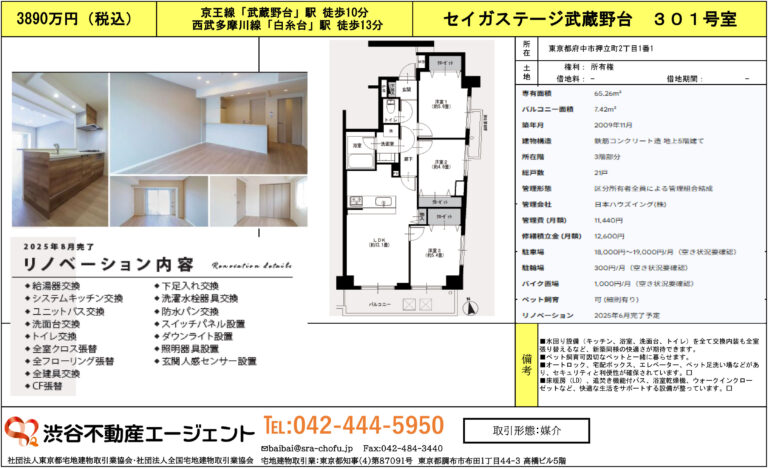 セイガステージ武蔵野台　３０１号室