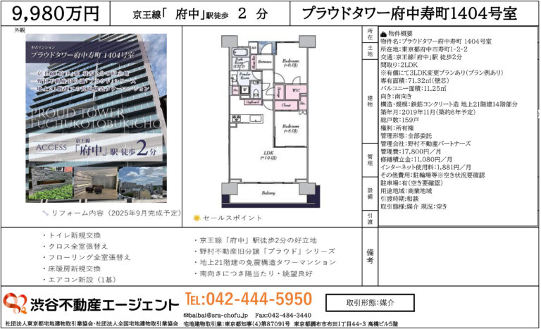 プラウドタワー府中寿町1404号室